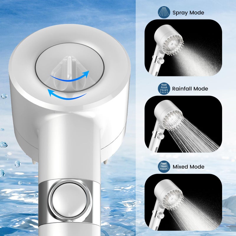 PWERAN Filtered Shower Head with Handheld  High Pressure 3 Spray Mode Showerhead with 18 Stage Water Softener Filters for Hard Water - Handheld Shower Head-Remove Chlorine-White - Image 4